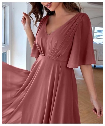 Bridesmaid Dresses with Sleeves Pleated Chiffon Prom Dresses V Neck Formal Wedding Evening Gowns for Women Emerald Green $36....