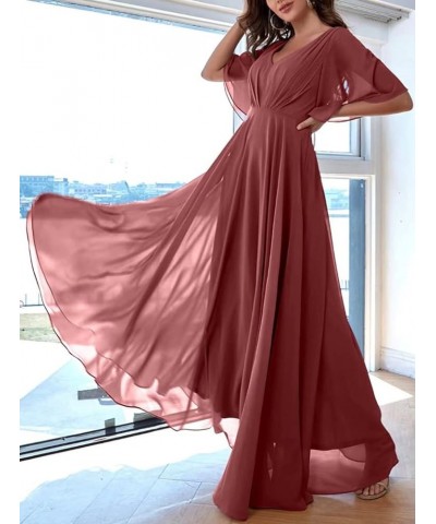 Bridesmaid Dresses with Sleeves Pleated Chiffon Prom Dresses V Neck Formal Wedding Evening Gowns for Women Emerald Green $36....