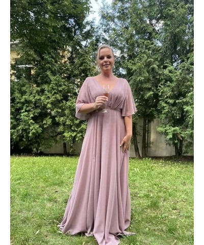 Bridesmaid Dresses with Sleeves Pleated Chiffon Prom Dresses V Neck Formal Wedding Evening Gowns for Women Emerald Green $36....