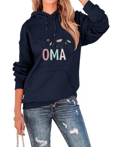 Floral Oma Hoodie Shirts for Women Flowers Cute Graphic Sweatshirt Grandma Life Gifts Long Sleeve Hoody Tops Navy Blue $12.14...