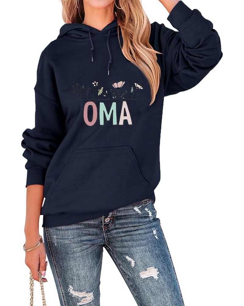 Floral Oma Hoodie Shirts for Women Flowers Cute Graphic Sweatshirt Grandma Life Gifts Long Sleeve Hoody Tops Navy Blue $12.14...