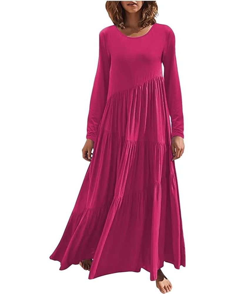 Casual Dresses for Women 2023 Long Sleeve V Neck Loose Fitted Plain Flowy Maxi Tiered Dress E-hot Pink $12.80 Sweaters