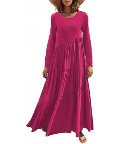 Casual Dresses for Women 2023 Long Sleeve V Neck Loose Fitted Plain Flowy Maxi Tiered Dress E-hot Pink $12.80 Sweaters