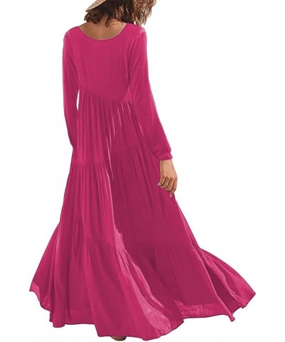 Casual Dresses for Women 2023 Long Sleeve V Neck Loose Fitted Plain Flowy Maxi Tiered Dress E-hot Pink $12.80 Sweaters