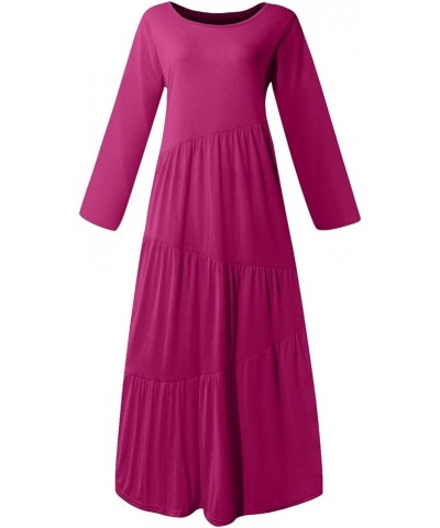 Casual Dresses for Women 2023 Long Sleeve V Neck Loose Fitted Plain Flowy Maxi Tiered Dress E-hot Pink $12.80 Sweaters