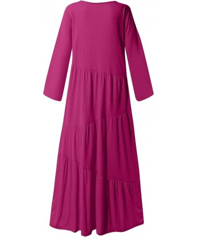 Casual Dresses for Women 2023 Long Sleeve V Neck Loose Fitted Plain Flowy Maxi Tiered Dress E-hot Pink $12.80 Sweaters