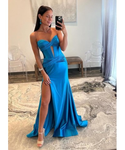 Women's Corset Mermaid Prom Dresses Long Ball Gown Pleated Satin Formal Party Gown with Slit Black $38.99 Dresses