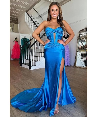 Women's Corset Mermaid Prom Dresses Long Ball Gown Pleated Satin Formal Party Gown with Slit Black $38.99 Dresses