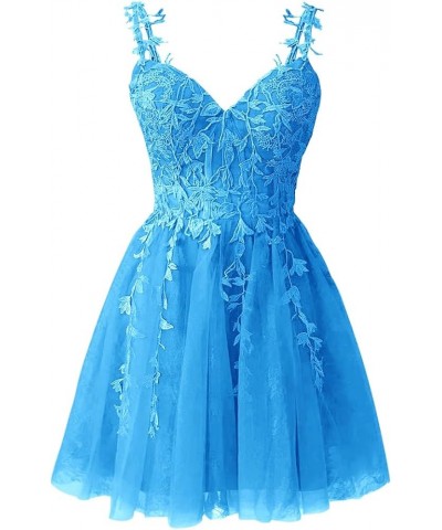 Spaghetti Strap Short Prom Dresses for Teens A Line Applique Tulle Homecoming Dress Blue $35.09 Dresses