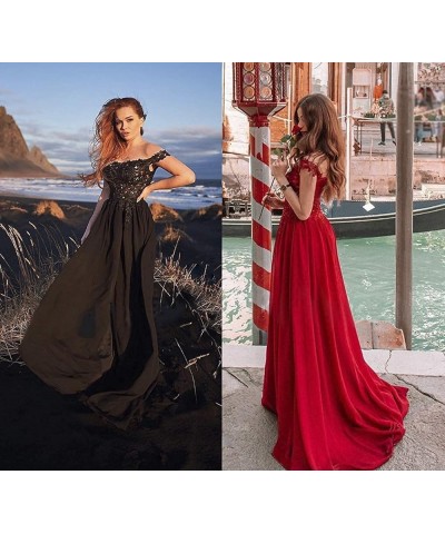 Lace Applique Bridesmaid Dresses Off Shoulder Chiffon Wedding Prom Evening Party Dress Long Formal Gown Slit Burnt Orange $46...