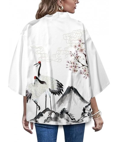 Women's 3/4 Sleeve Loose fit Cardigan Jacket Japanese Style Kimono Cover up 25447 White $14.74 Swimsuits