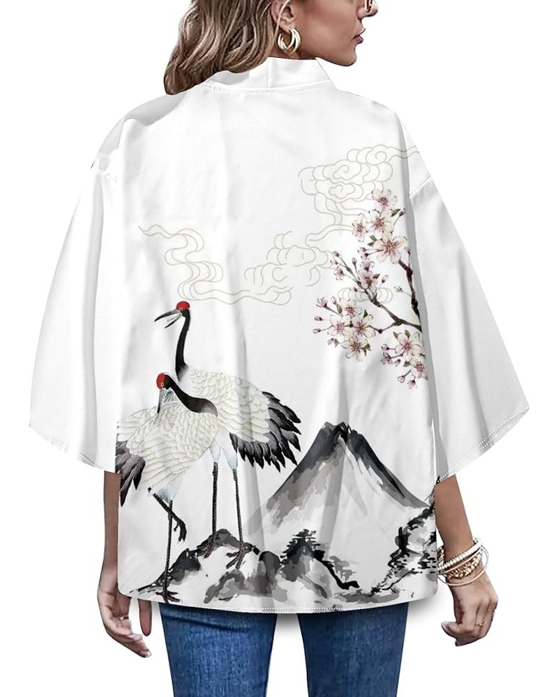 Women's 3/4 Sleeve Loose fit Cardigan Jacket Japanese Style Kimono Cover up 25447 White $14.74 Swimsuits