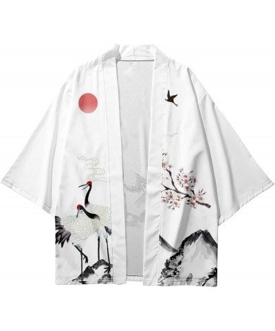 Women's 3/4 Sleeve Loose fit Cardigan Jacket Japanese Style Kimono Cover up 25447 White $14.74 Swimsuits