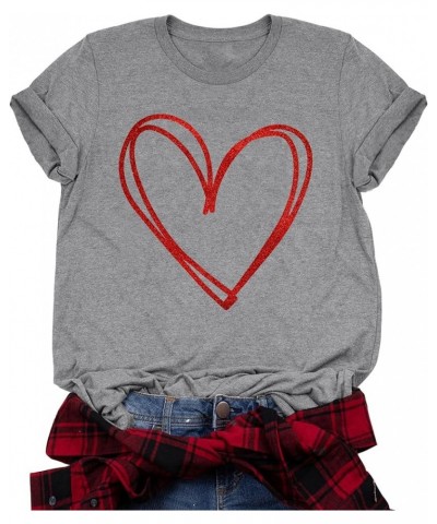 Valentines Day Shirts for Women Cute Love Heart Shirts Tee Tops Shirt Gift for Her Light Grey $10.81 T-Shirts