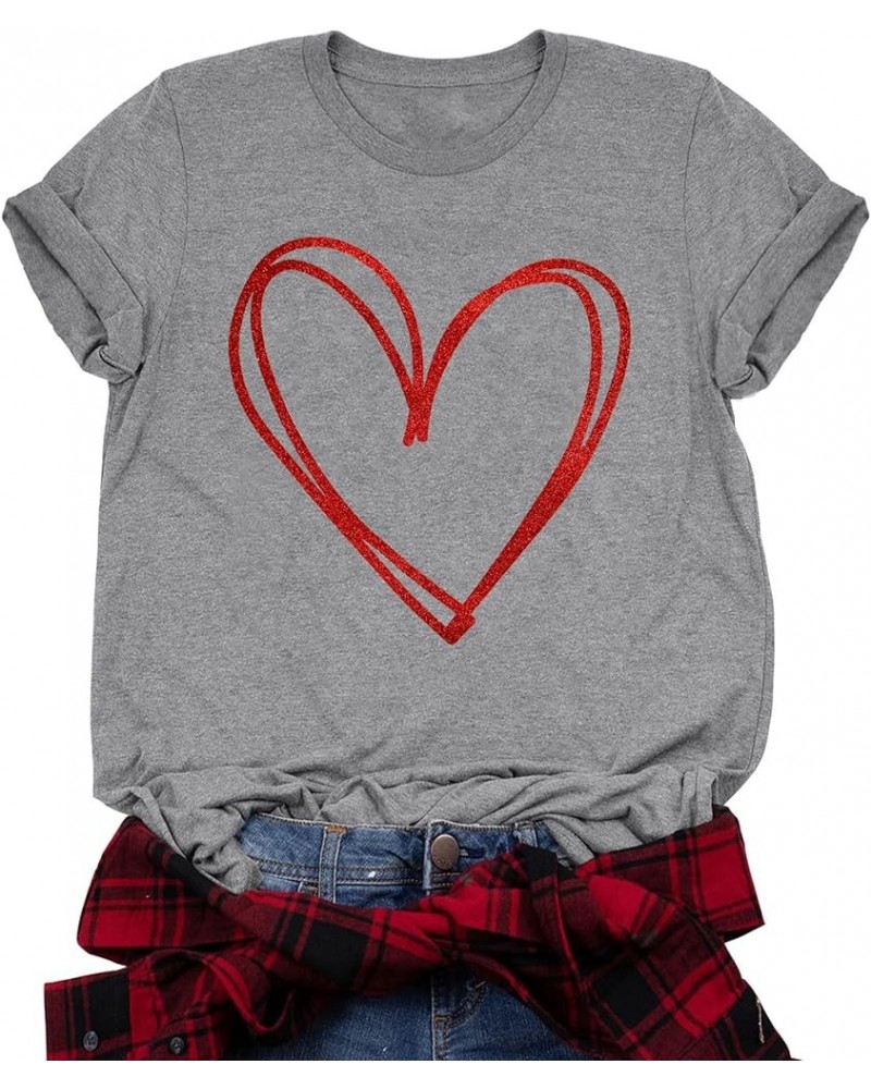 Valentines Day Shirts for Women Cute Love Heart Shirts Tee Tops Shirt Gift for Her Light Grey $10.81 T-Shirts