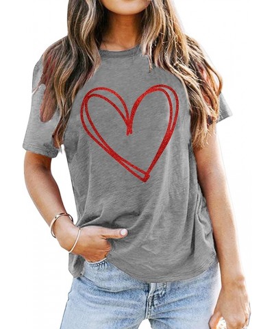 Valentines Day Shirts for Women Cute Love Heart Shirts Tee Tops Shirt Gift for Her Light Grey $10.81 T-Shirts