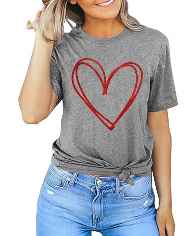 Valentines Day Shirts for Women Cute Love Heart Shirts Tee Tops Shirt Gift for Her Light Grey $10.81 T-Shirts