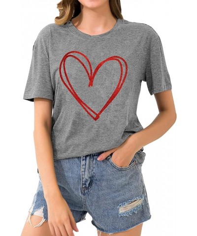 Valentines Day Shirts for Women Cute Love Heart Shirts Tee Tops Shirt Gift for Her Light Grey $10.81 T-Shirts