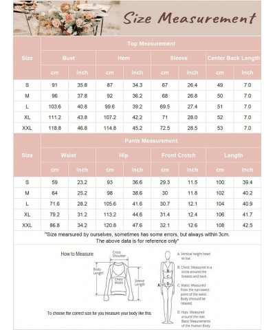 Knit Lounge Sets for Women 2 Piece Cozy Long Sleeve Pullover Sweater Top and Wide Leg Pants Set Pajamas Outfits Long Pants Bl...