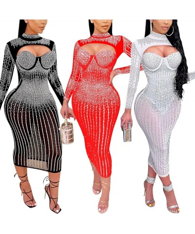 Women's Sexy Rhinestone Long Sleeve Night Club Dress Party Clubwear Evening Dress 5 Red $24.18 Dresses