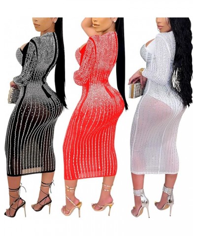 Women's Sexy Rhinestone Long Sleeve Night Club Dress Party Clubwear Evening Dress 5 Red $24.18 Dresses