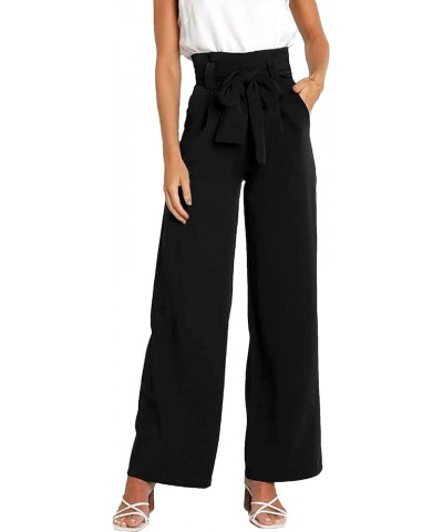 Casual Women's High Waist Wide Leg Long Palazzo Pants Business Trousers with Belt Black $12.38 Pants