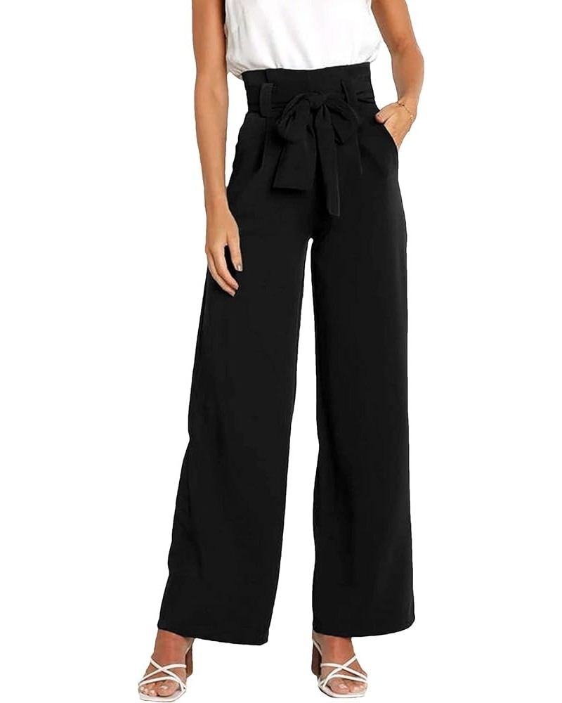 Casual Women's High Waist Wide Leg Long Palazzo Pants Business Trousers with Belt Black $12.38 Pants