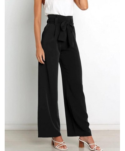 Casual Women's High Waist Wide Leg Long Palazzo Pants Business Trousers with Belt Black $12.38 Pants