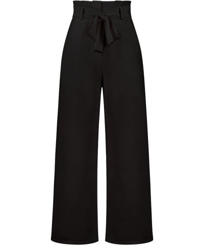 Casual Women's High Waist Wide Leg Long Palazzo Pants Business Trousers with Belt Black $12.38 Pants