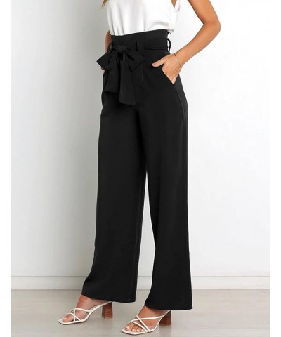 Casual Women's High Waist Wide Leg Long Palazzo Pants Business Trousers with Belt Black $12.38 Pants