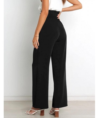 Casual Women's High Waist Wide Leg Long Palazzo Pants Business Trousers with Belt Black $12.38 Pants