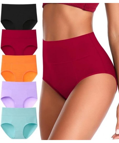 Tummy Control High Waisted Underwear for Women Cotton Plus Size Full Coverage Panties Ladies Briefs Multicoloured-03-5 Pack $...