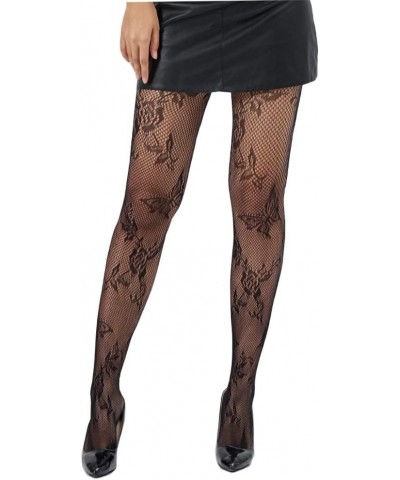 Women Sexy Lace Patterned Tights Fishnet Floral Stockings Small Hole Pattern Leggings Net Pantyhose Black Black-butterfly $7....