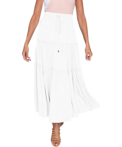 Women’s Elastic High Waist Boho Maxi Skirt Ruffle A Line Swing Long Skirts Floral Midi Skirt White $8.83 Skirts