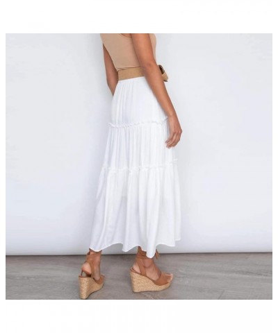 Women’s Elastic High Waist Boho Maxi Skirt Ruffle A Line Swing Long Skirts Floral Midi Skirt White $8.83 Skirts