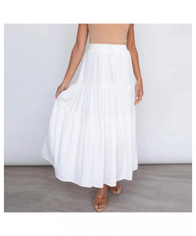 Women’s Elastic High Waist Boho Maxi Skirt Ruffle A Line Swing Long Skirts Floral Midi Skirt White $8.83 Skirts