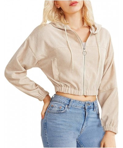 CofeeMO Crop Tops Hoodies for Women Teen Girls Casual Zip Up Long Sleeve Sweatshirt D-beige $9.02 Hoodies & Sweatshirts