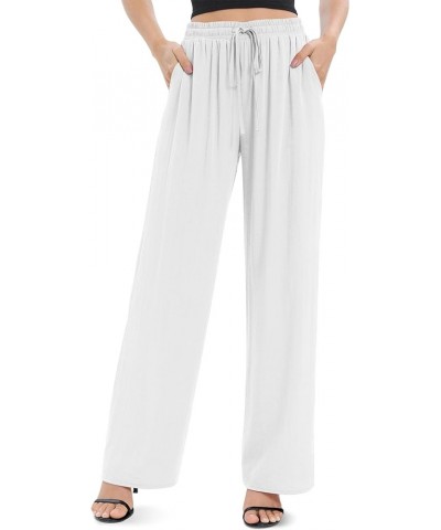 Women's Elastic Waist Drawstring Casual Pants Straight Leg Lightweight Loose Trousers with Pockets White $11.70 Pants