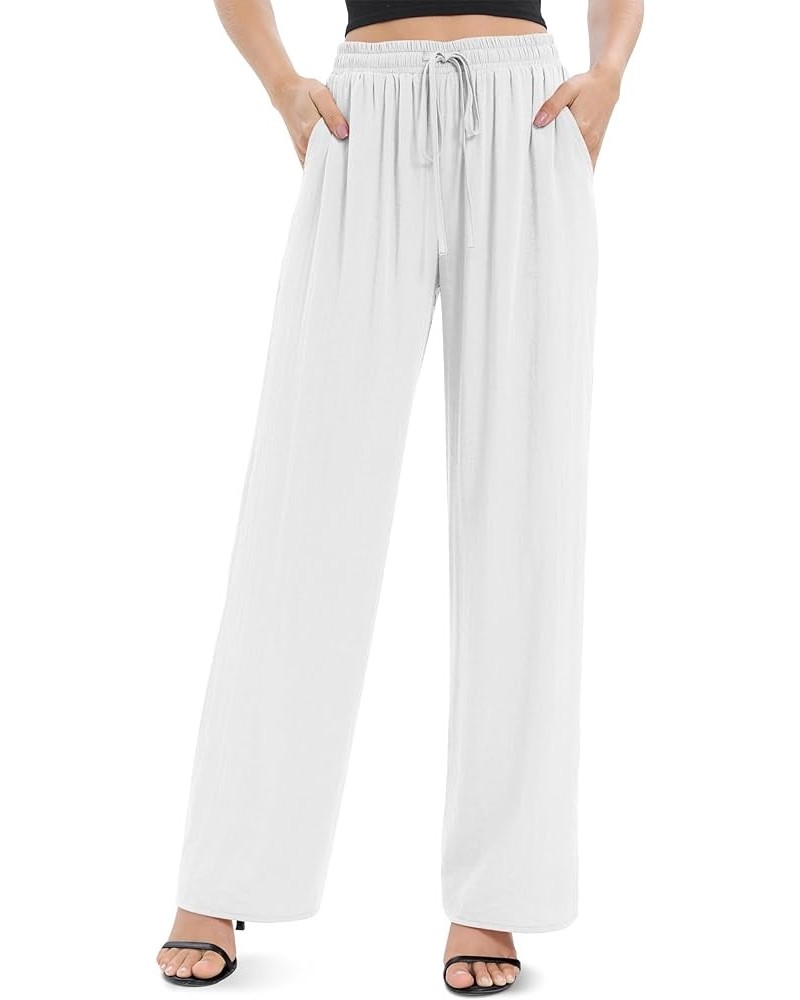 Women's Elastic Waist Drawstring Casual Pants Straight Leg Lightweight Loose Trousers with Pockets White $11.70 Pants