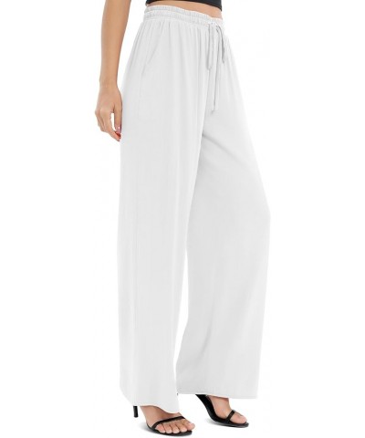 Women's Elastic Waist Drawstring Casual Pants Straight Leg Lightweight Loose Trousers with Pockets White $11.70 Pants