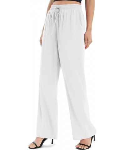 Women's Elastic Waist Drawstring Casual Pants Straight Leg Lightweight Loose Trousers with Pockets White $11.70 Pants