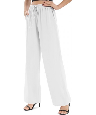 Women's Elastic Waist Drawstring Casual Pants Straight Leg Lightweight Loose Trousers with Pockets White $11.70 Pants