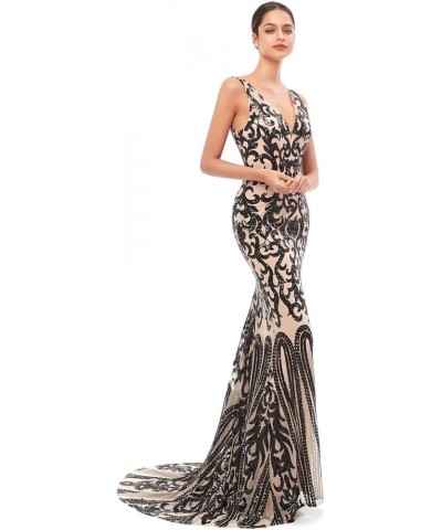 Mermaid V Neck Evening Dresses Sequind Prom Dresses Women's Party Dress Celebrity Pageant Gowns Black $65.80 Dresses