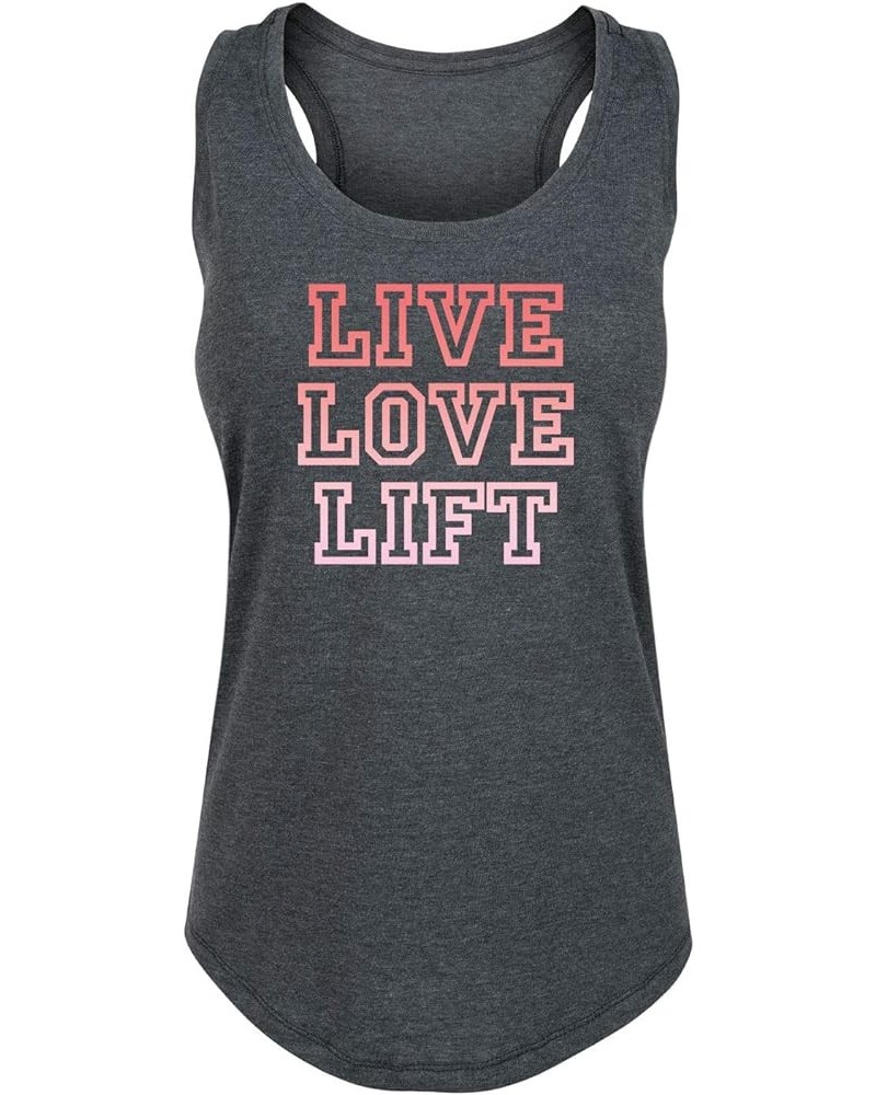 Live Love Lift - Ladies Racerback Tank Heather Charcoal $11.79 Tanks