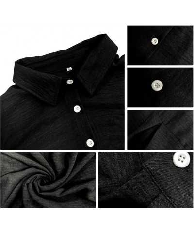 Womens Button Down Shirts Long Sleeve Tops V Neck Work Office Chiffon Blouse Black $12.35 Blouses