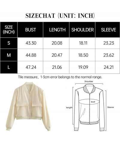 Women Bomber Jacket Casual Long Sleeve Button Down Varsity Jackets with Pockets Milky White $8.69 Jackets