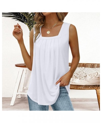 Tank Top for Women Trendy, Women's Ruched Square Neck Tank Tops Sleeveless Flowy Pleated Blouse Shirts Plus Size Fit Tank 01-...