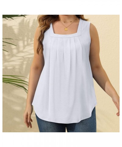 Tank Top for Women Trendy, Women's Ruched Square Neck Tank Tops Sleeveless Flowy Pleated Blouse Shirts Plus Size Fit Tank 01-...