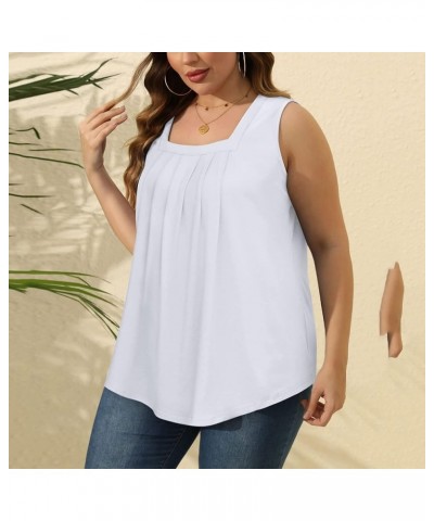 Tank Top for Women Trendy, Women's Ruched Square Neck Tank Tops Sleeveless Flowy Pleated Blouse Shirts Plus Size Fit Tank 01-...