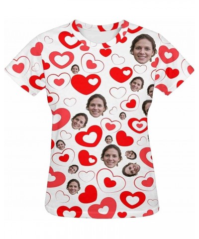 Custom Women's T-Shirt with Faces Galaxy Personalized Print Short Sleeve Shirts Hearts White $14.83 T-Shirts